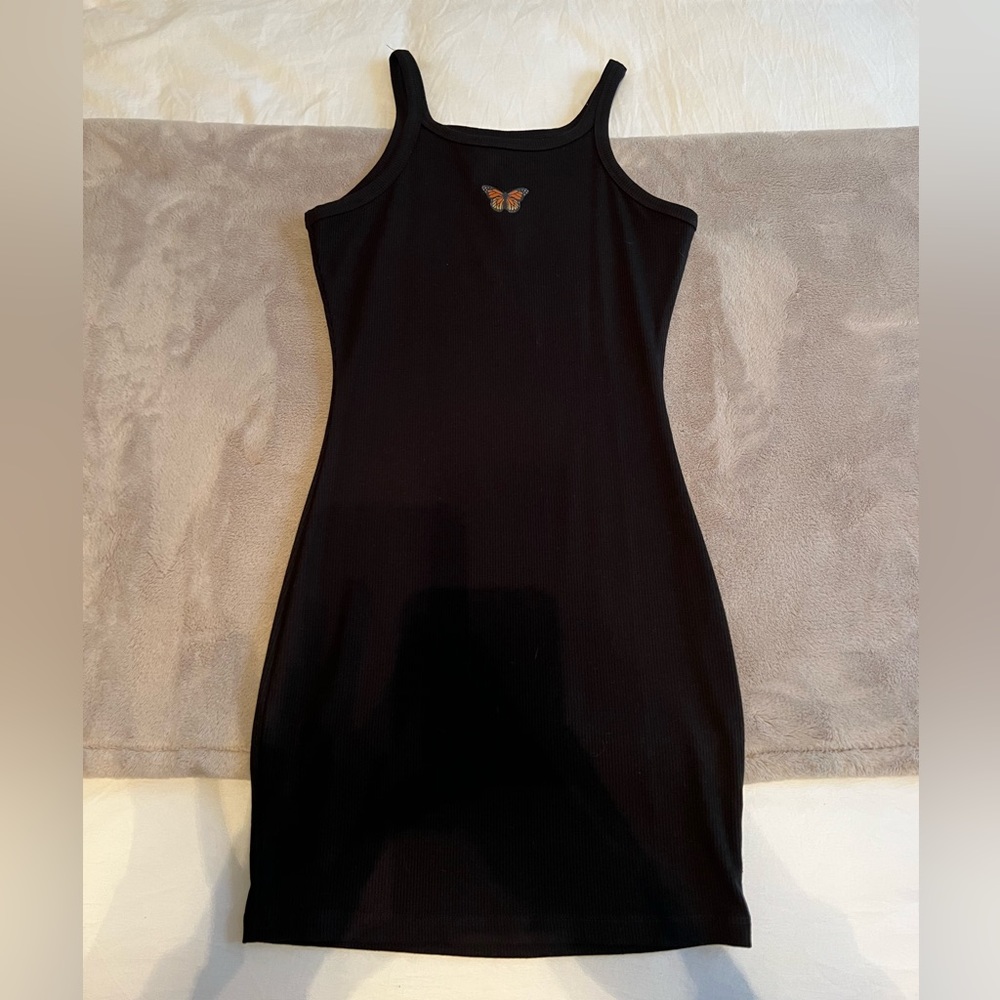 Black butterfly mini dress